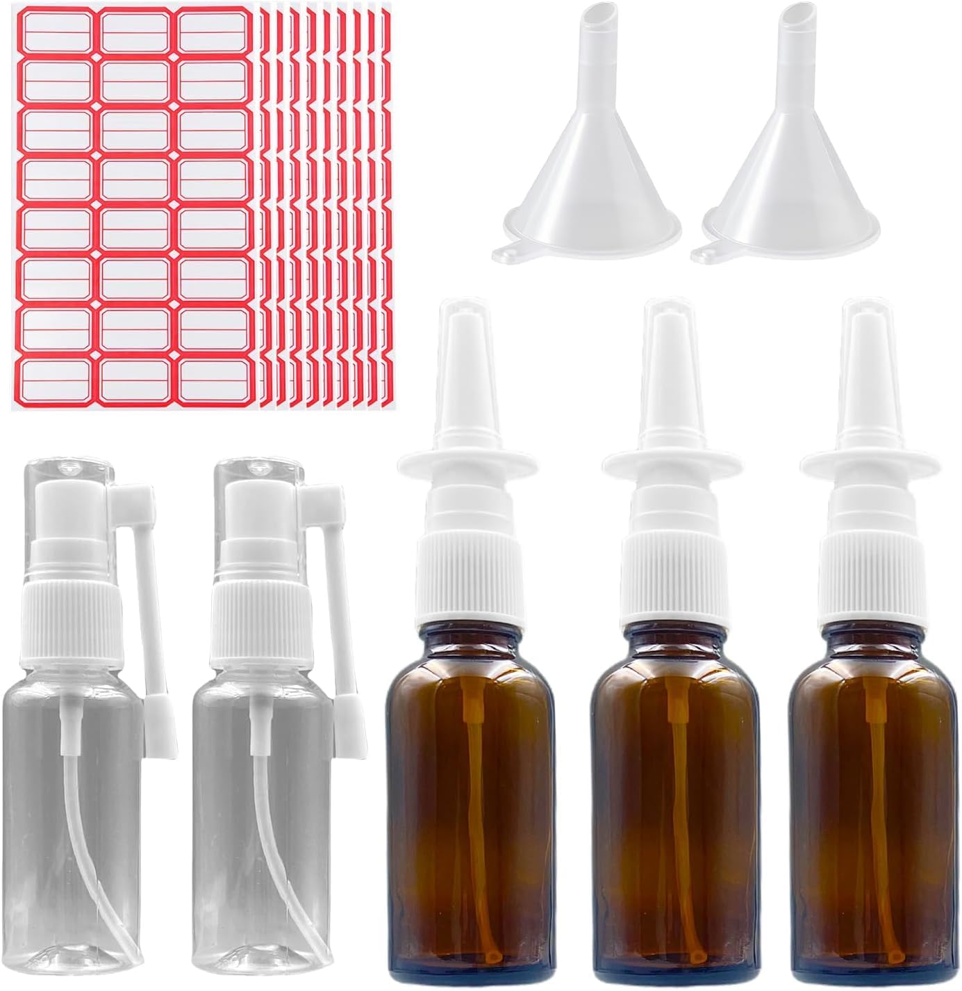 Flaconi Spray Nasali Vuoti - 6 Pezzi, 30ml E 10ml | In Vetro Con Ugelli Ed Etichette | Riutilizzabili - Foto 2