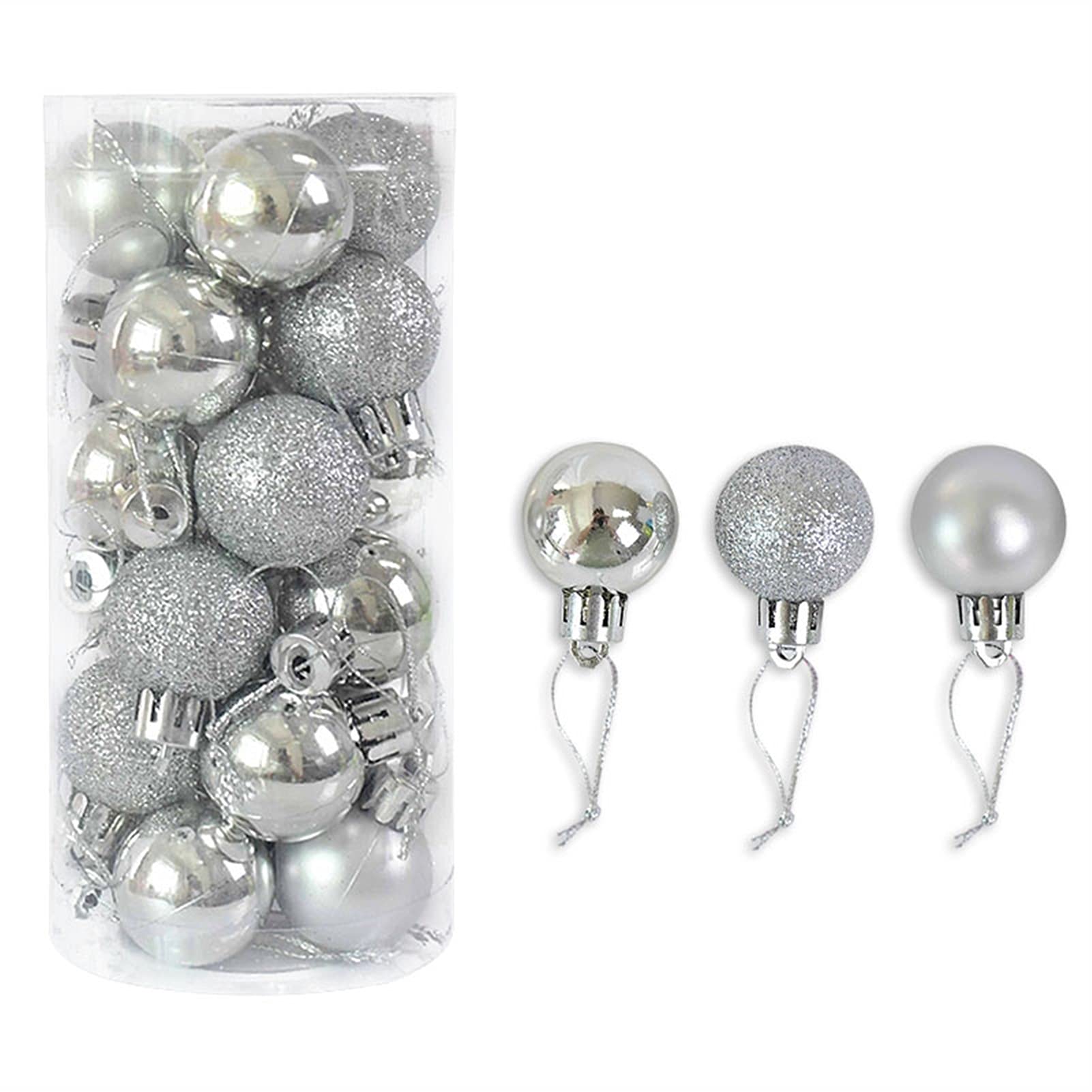 RWRAPS Weihnachtskugeln, Neujahrsparty-Dekoration, 3 cm, 24 Stück, Weihnachtskugeln, Ornament-Dekorationen für Zuhause, Weihnachtsbaum, hängende Kugel (Farbe: Blau) (Silber)