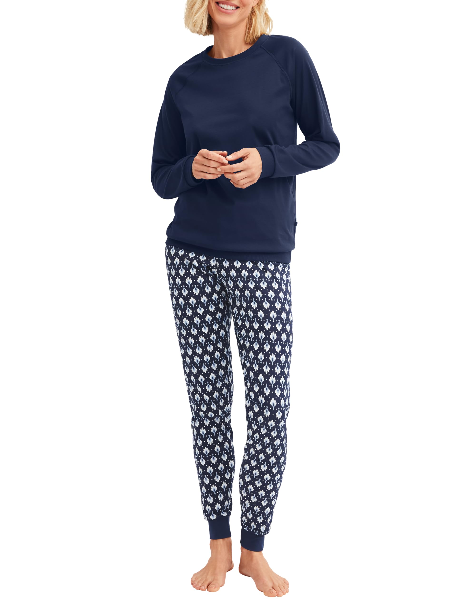 CALIDA Daylight Dreams 3/4-Pyjama Damen, aus 100% Baumwolle | Schlafanzug aus 100% Baumwolle, pflegeleicht, für empfindliche Haut