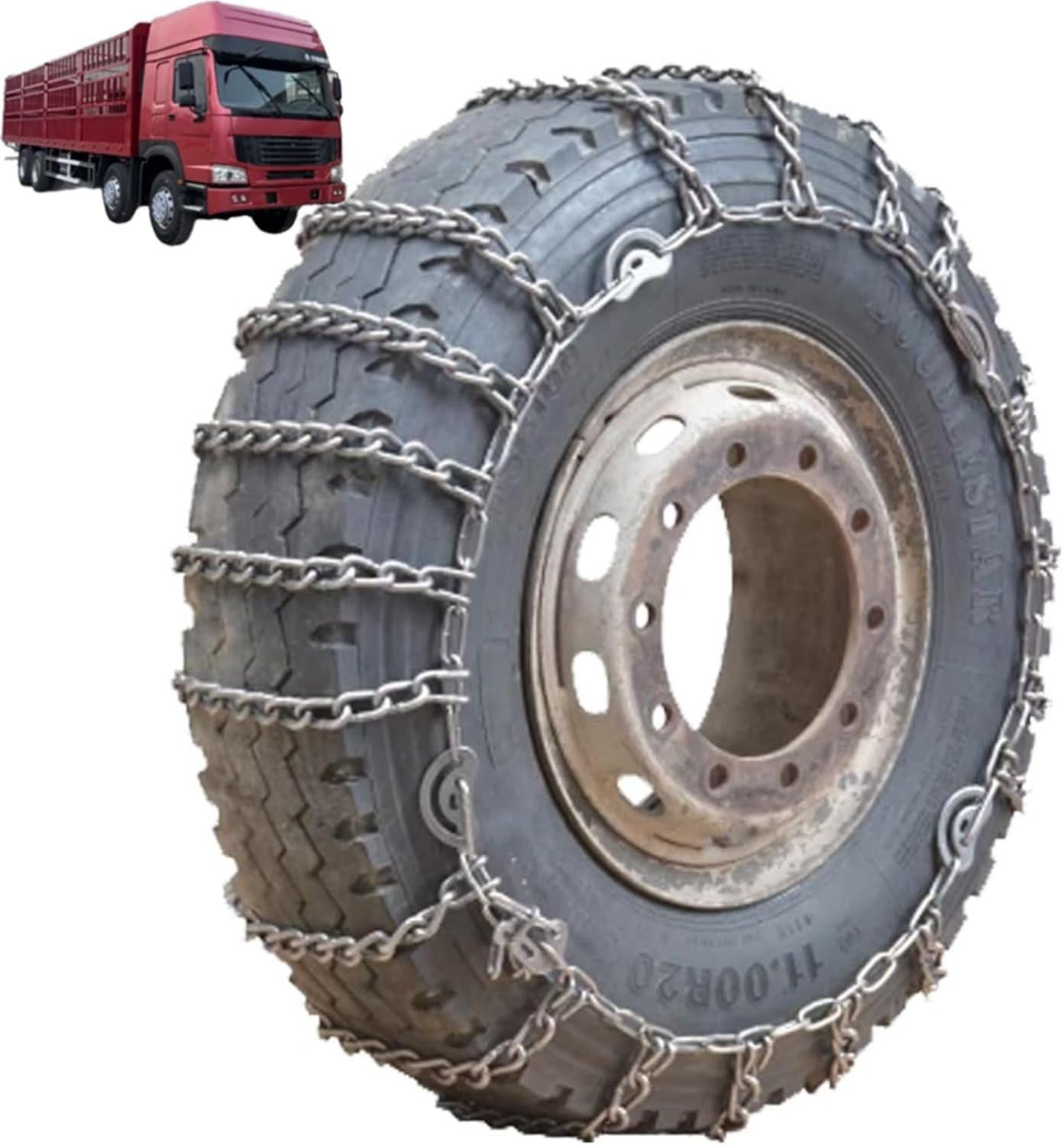 2pcs 9mm Snow Chains for Trucks & SUVs – Reinforced Anti-Skid Chains –Easy On and Off for Ice Snow & Sand 12R22.5 2pcs 295/80R22.5