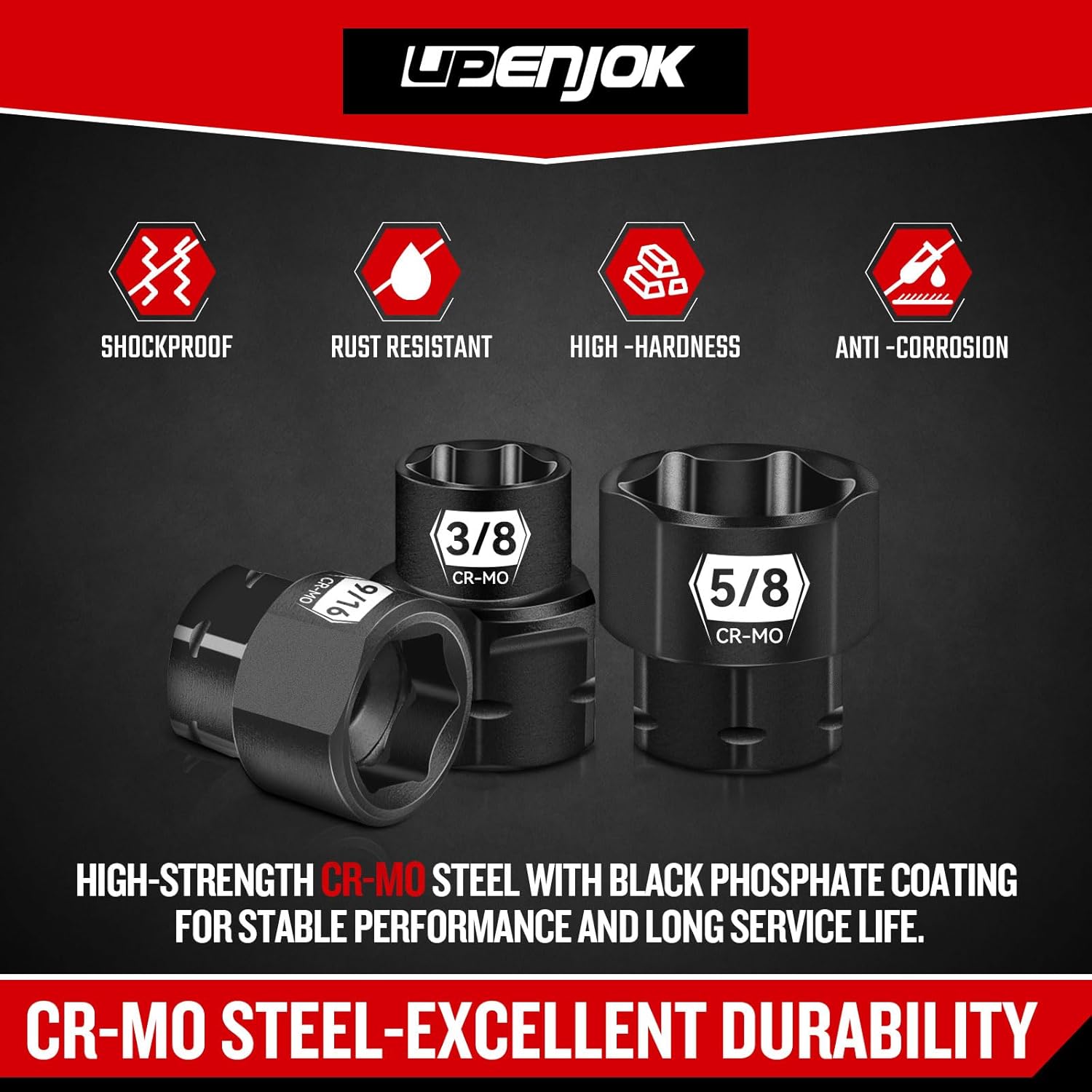 ZHAX 9-Piece 3/8" Drive SAE Low Profile Nano Impact Socket Set 1/4"-3/4", Cr-Mo,6-Point,Stubby Socket Set for Tight Spaces