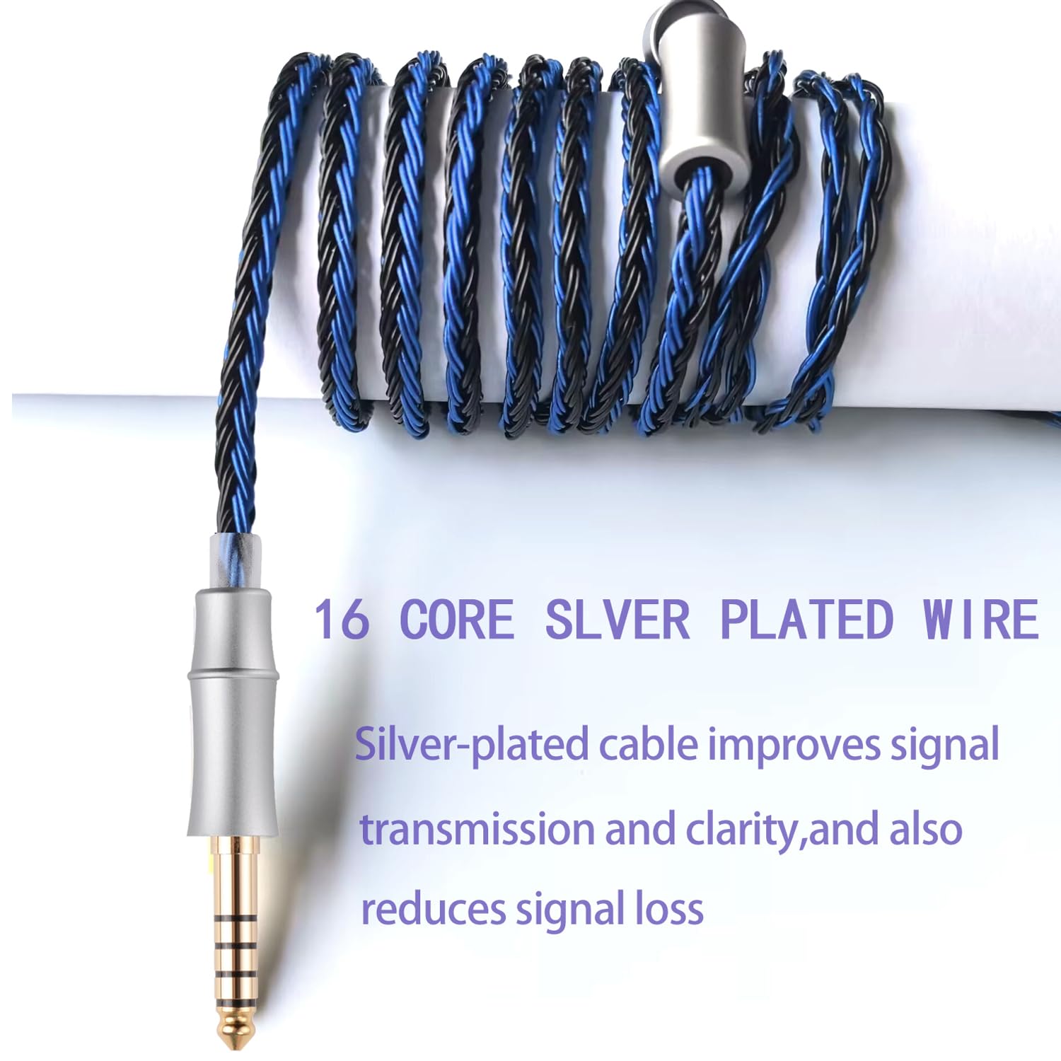 Cable de auriculares mejorado, cable de monitor intraural, cables IEM chapados en plata de 16 núcleos para KZ ZS10 ZSR ZST TRN V90 BL03, etc., funciona en audiófilo músico (0.78mm-2pin 1.5 m