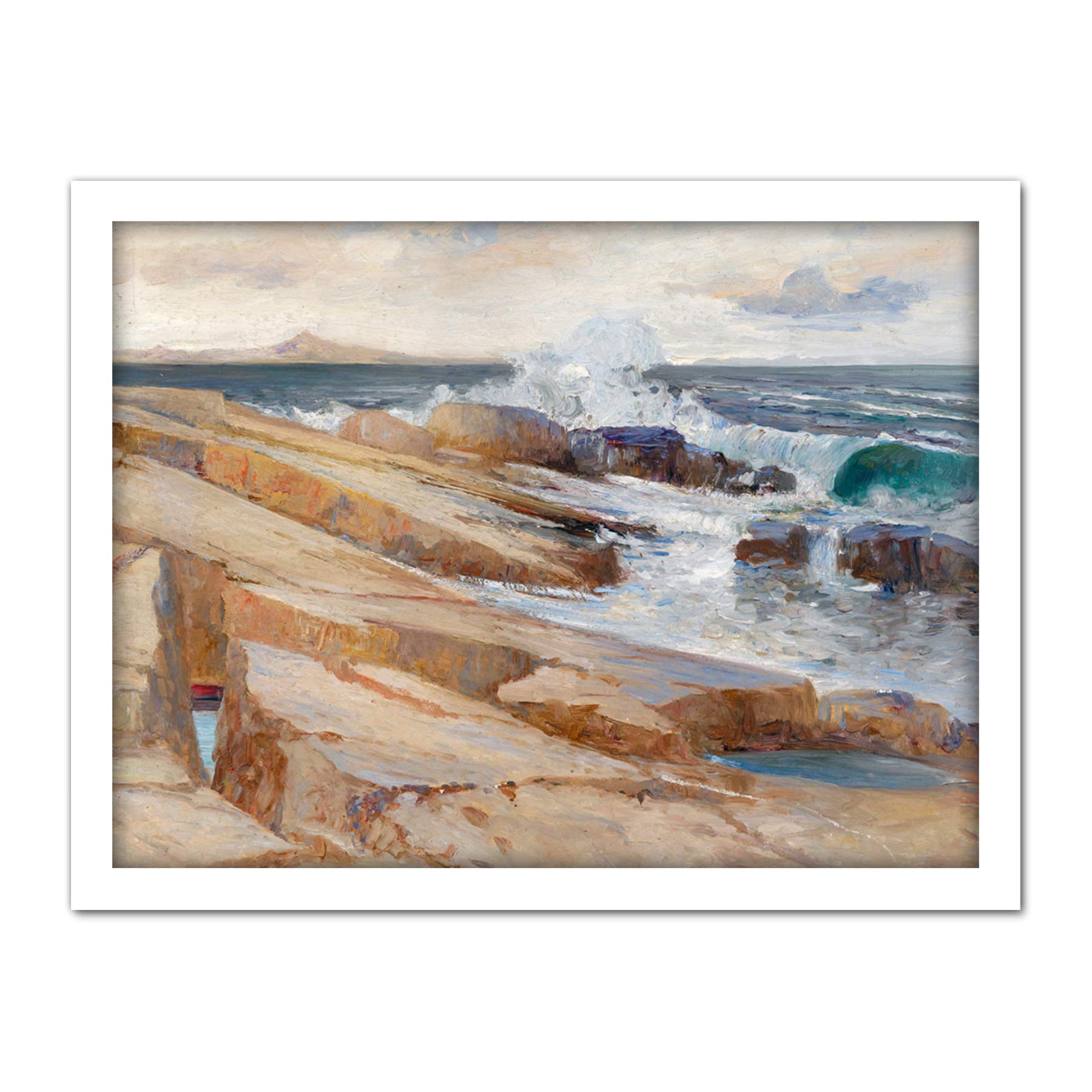 Artery8 Littrow Coast Ragusa Waves Rocks Seascape Painting Artwork Framed Wall Art Print 18X24 Inch