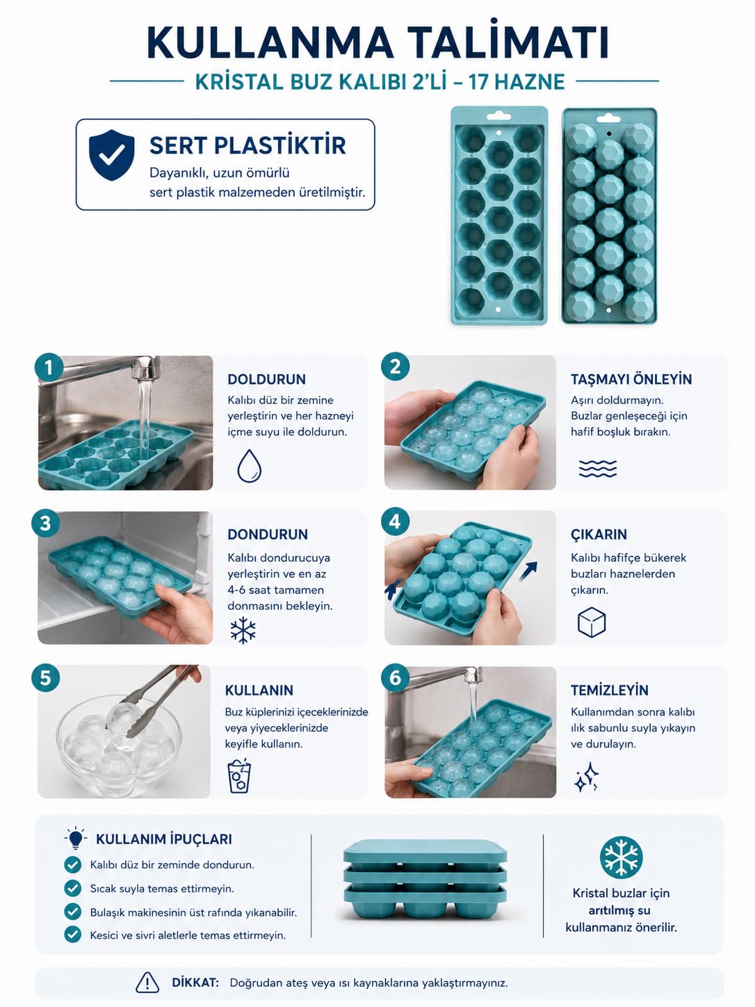 Kristal Buz Kalıbı 2'li Sert Plastik 17 Hazneli İkiz Buzluk Seti, Buzluk, Buz Kabı, Buz Haznesi, Buz Kalıpları, Buz Tepsileri, Buz, Buz Yapma Kalıbı, Çok Amaçlı Buz Küpü Kalıbı