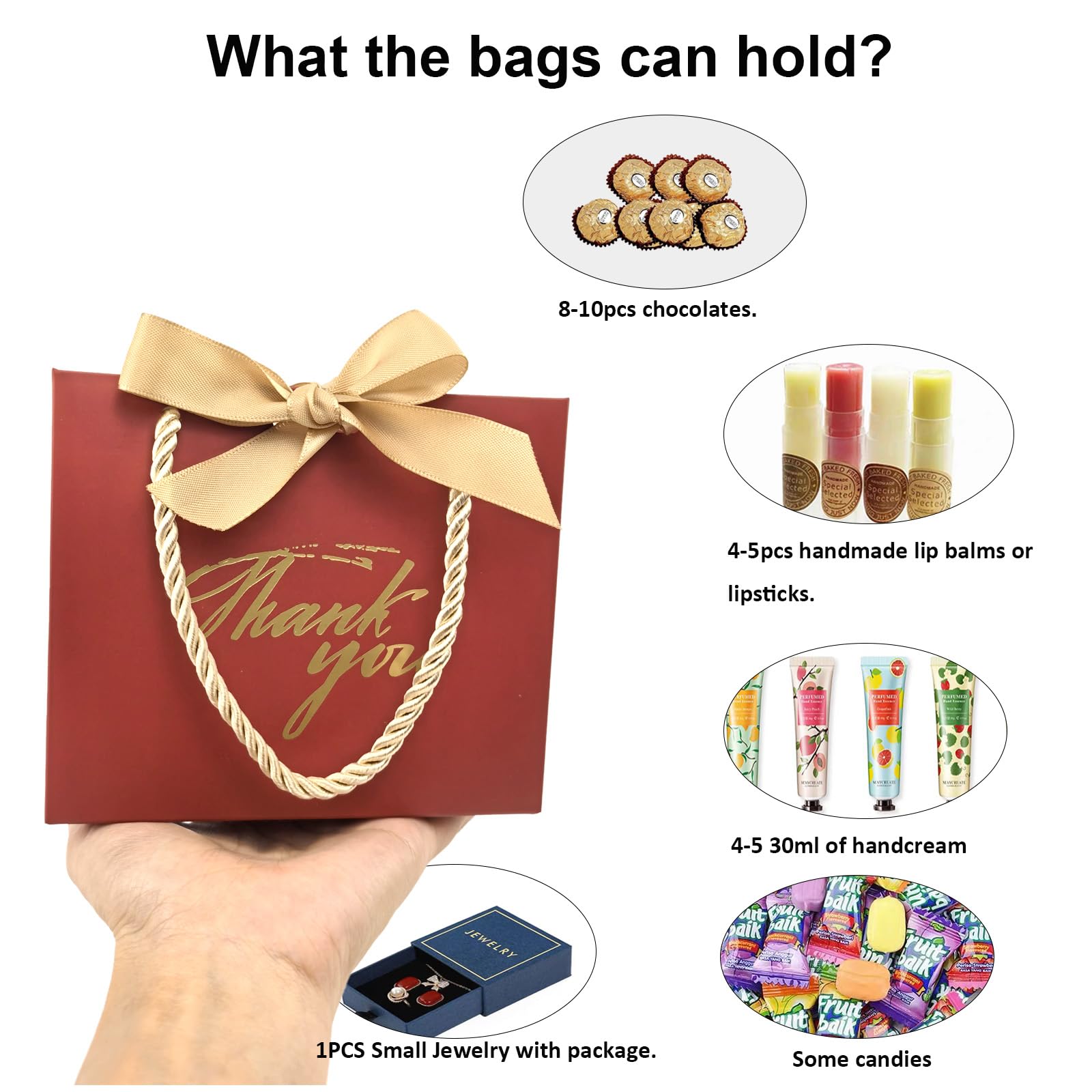 TKSBAG Lot de 100 petits sacs cadeaux rouges avec poignées 14 x 6,3 x 12,9 cm pour vacances, mariage, fête prénatale, anniversaire, fête prénuptiale
