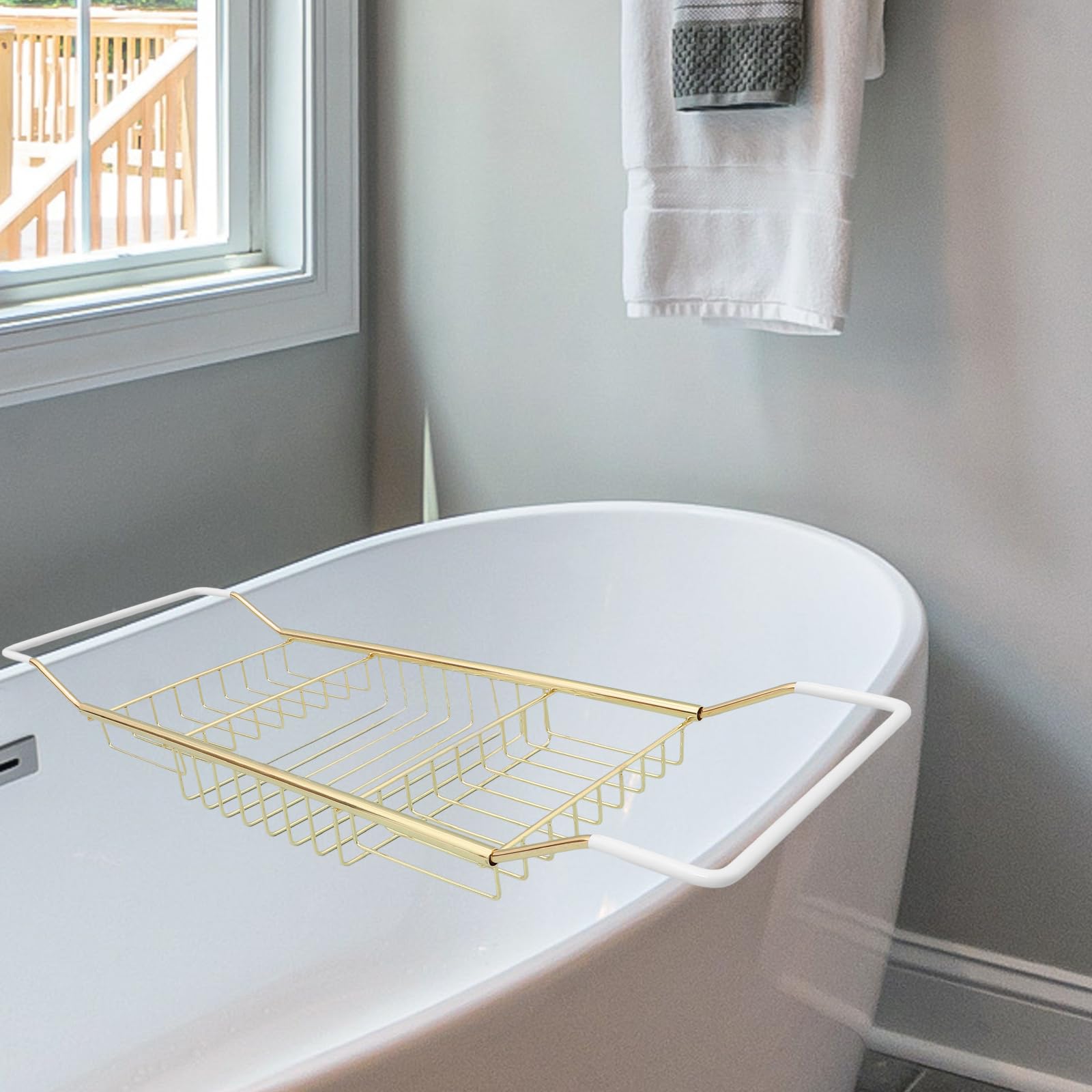 Mensola Estensibile Per Vasca Da Bagno in Acciaio Inox, Vassoio Regolabile Portaoggetti, Dorato, Per Accessori Bagno E Relax