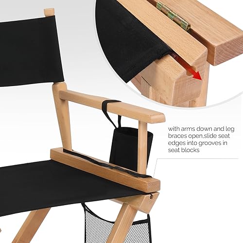 Miniatura 7 de OmySalon Silla de director plegable de 30 pulgadas de altura mejorada, maquillaje de artista con cubierta de repuesto, bolsas laterales de