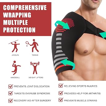 Shoulder Support Brace for Men and Women Red 1 Piece (L/XL) Adjustable Shoulder Compression Sleeve for Pain ReliefJoint DislocationInjury