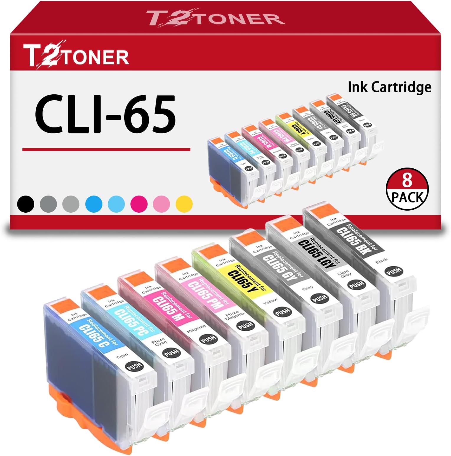LCL Compatibele inktcartridge CLI-65 CLI65 (8-pack BK C M Y PC PM GY LGY) compatibel met Canon PIXMA PRO-200