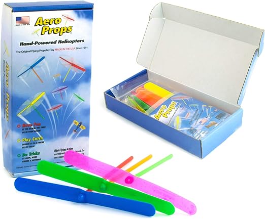 The Original Aero Props - Flying Helicopter Prop Hand Spinner - Plastic Spin Copter Dragonfly Whirlybird STEM Toy - Made in The USA - Fun for All Ages - Multi Color - 10 Pack