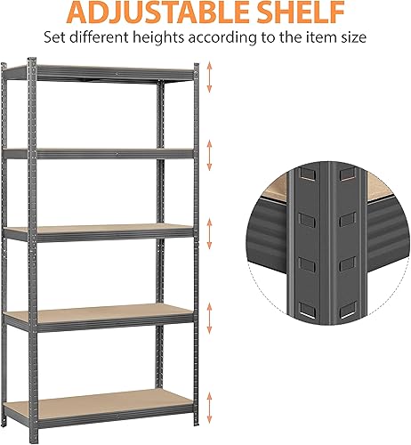 Miniatura 5 de Topeakmart Unidad de Estantería de Almacenamiento para Garaje de 5 Niveles Estantes de Metal Ajustables Estantes de Utilidad Resistentes Estantes de