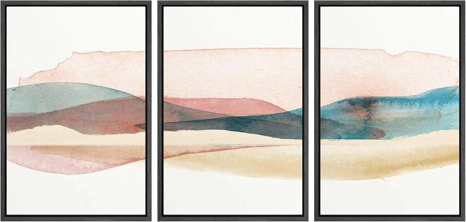 NWT Canvas Print Wall Art Set Abstract Watercolor Mountain Range Geometric Wilderness Illustrations Modern Art Rustic Landscape Pastel for Living Room, Bedroom, Office - 16"x24"x3 Black