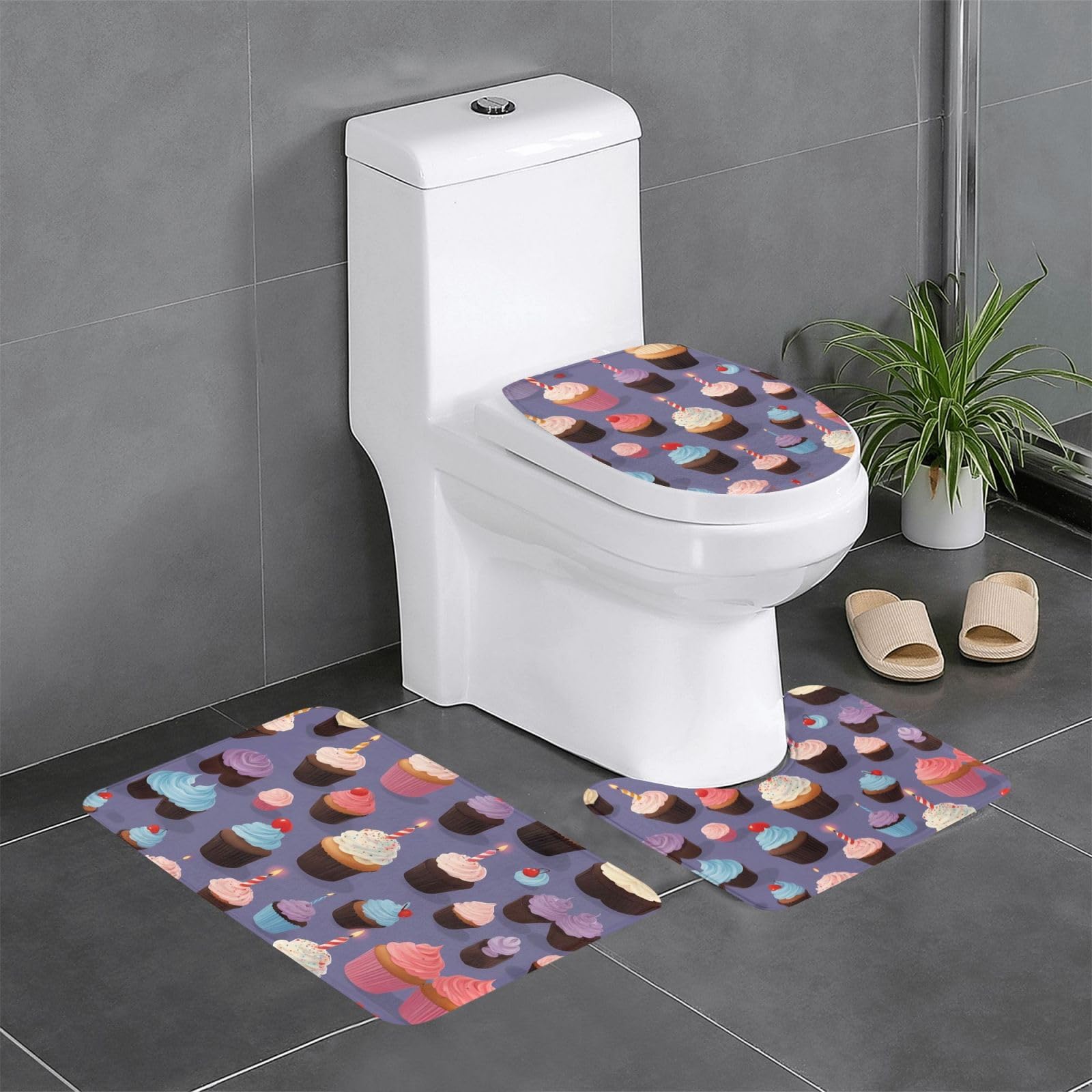 Tapis de salle de bain cupcakes lot de 3 antidérapants pour toilette et coiffeuse