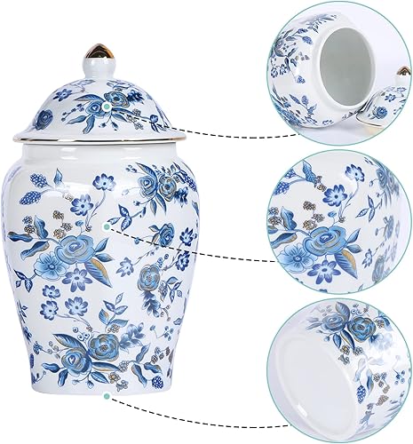 Miniatura 3 de XINGYAN Chinoiserie - Juego de 2 tarros de jengibre, porcelana china azul y blanca, tarro de almacenamiento decorativo para el hogar con tapa (juego