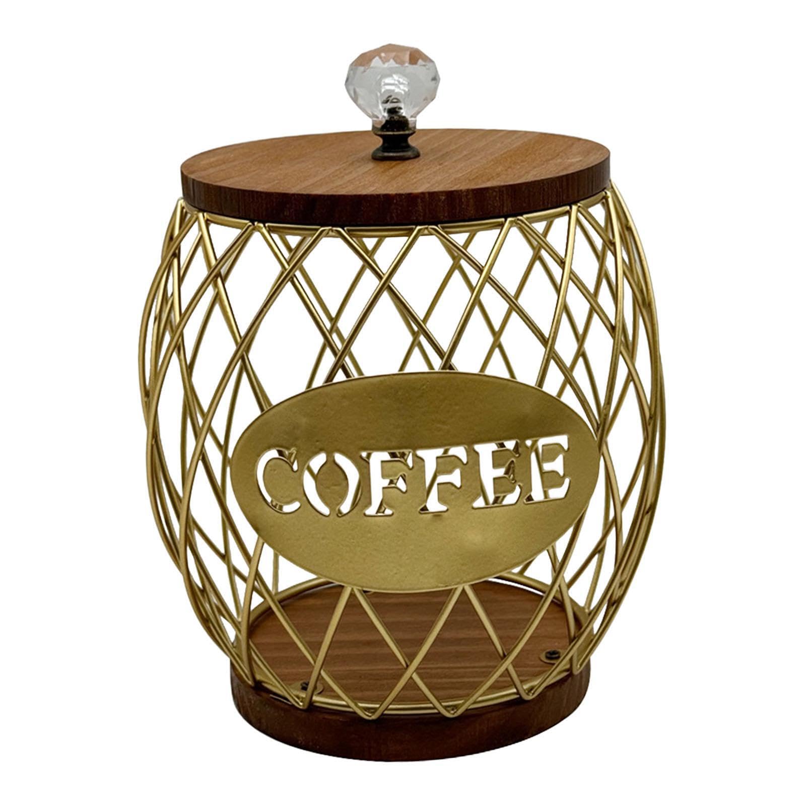 ALCXAZS Tasteful Coffee Pod Holder Container Durable Wire Gold 15x19cm