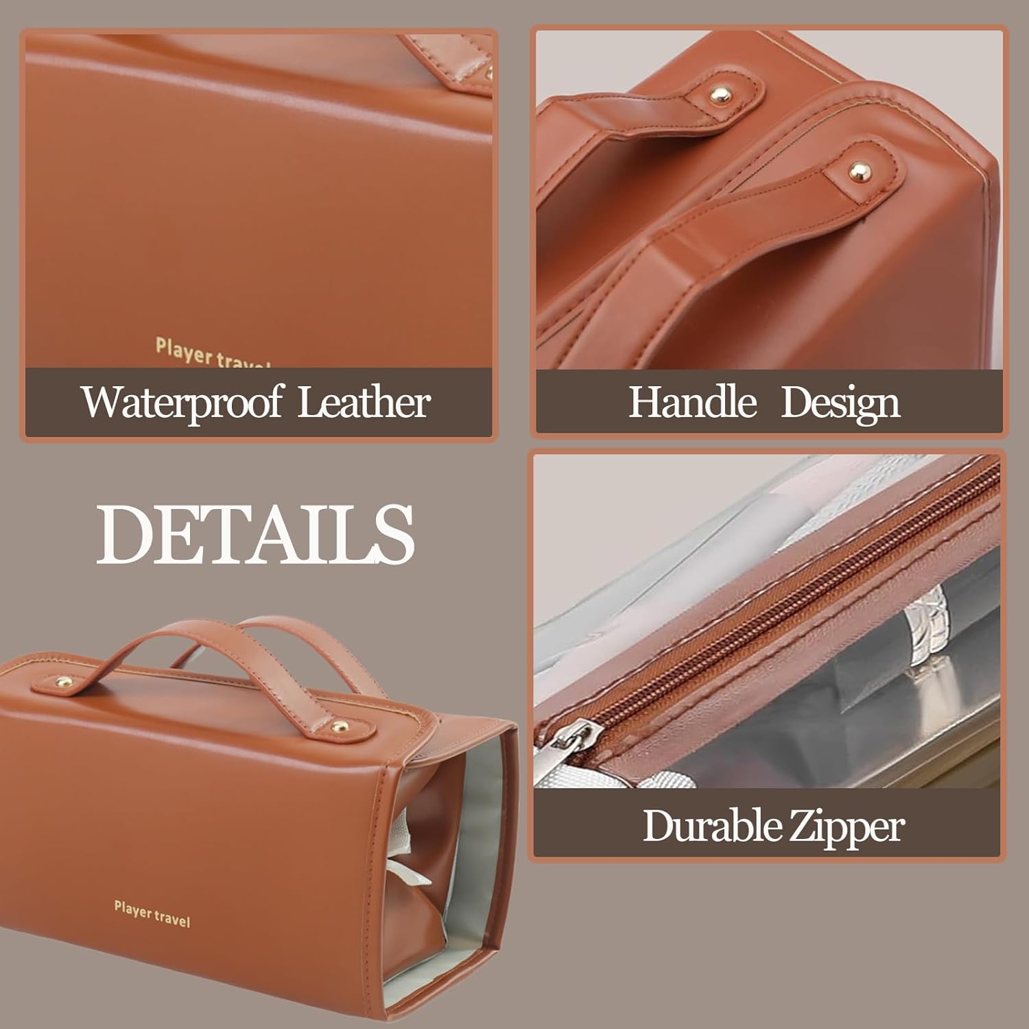 Large Capacity Makeup Bag Organizer - Premium PU Leather Cosmetic Case with 4 Removable Dividers & Dual Handles | Waterproof Lay-Flat Design Travel Toiletry Bag for Women (BLACK) - Image 2