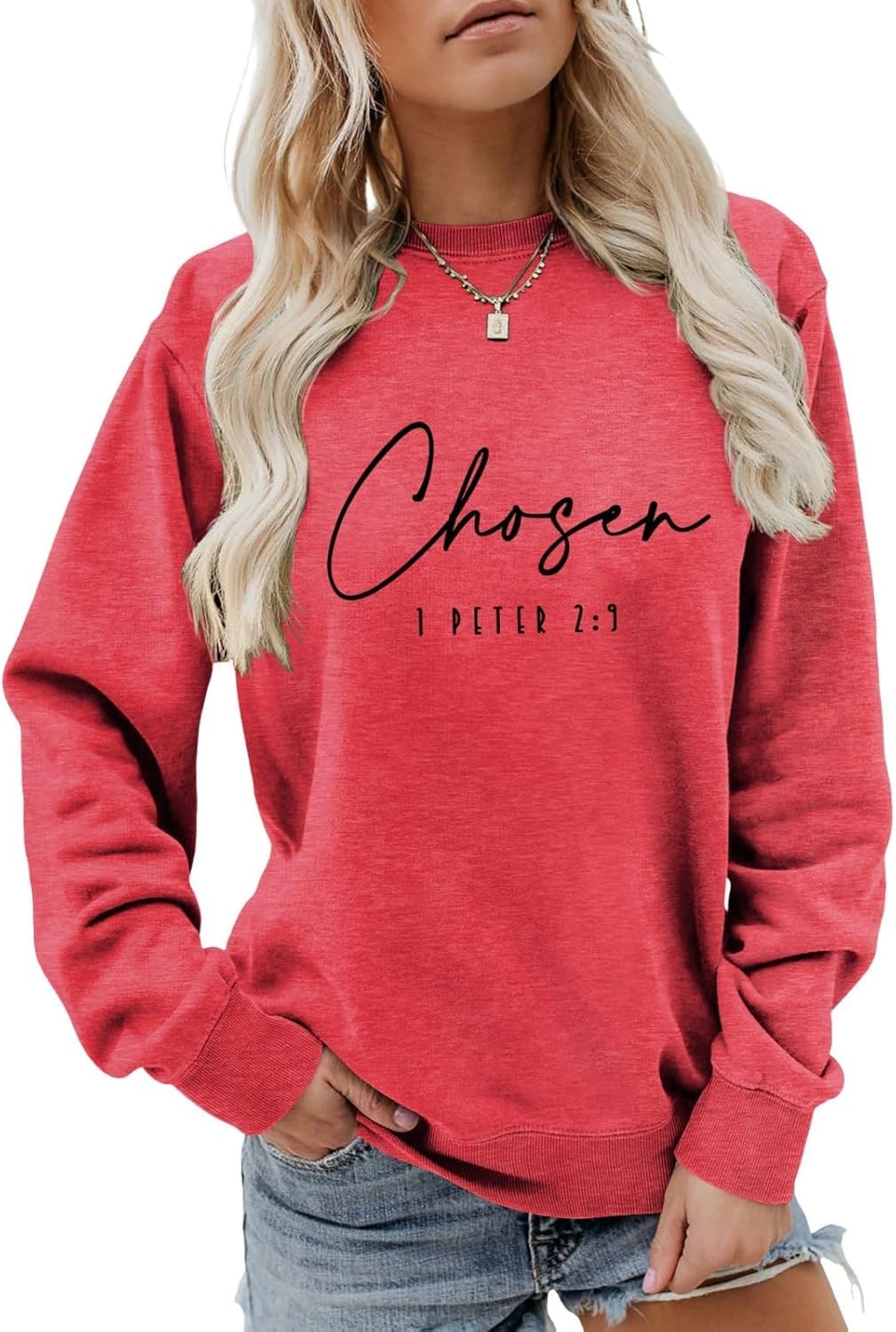 Chosen 1 Peter 2:9 Sweatshirt Christian Sweatshirt Bible Verse Shirt Faith Shirt Women Casual Crewneck Pullover Tops