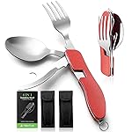 Camping Utensils 2 Pack,HIKENTURE 4-in-1 Stainless Steel Spoon, Fork, Knife, and Bottle Opener Combo - Lightweight and Portable Travel Eating Silverware for Hiking, Backpacking, and Picnic (Red 2pack)
