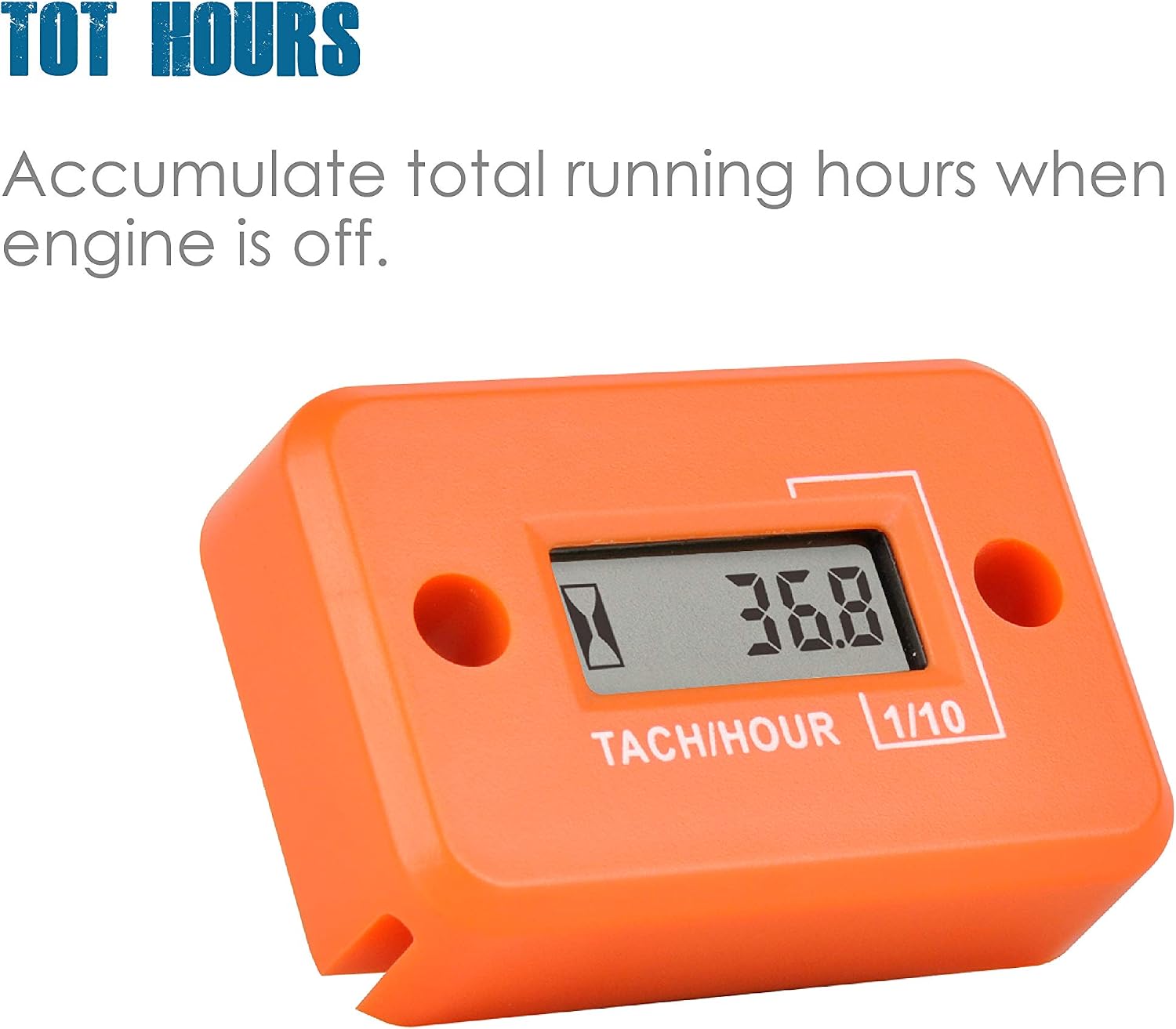 Runleader Digital Mini Tach Hour Meter,TOT Hours Accumulate,Real-time RPM Display,Battery Operation for ZTR Lawn Mower Tractor Generator Outboard ATV Chainsaw Marine Snowblower. (Orange)
