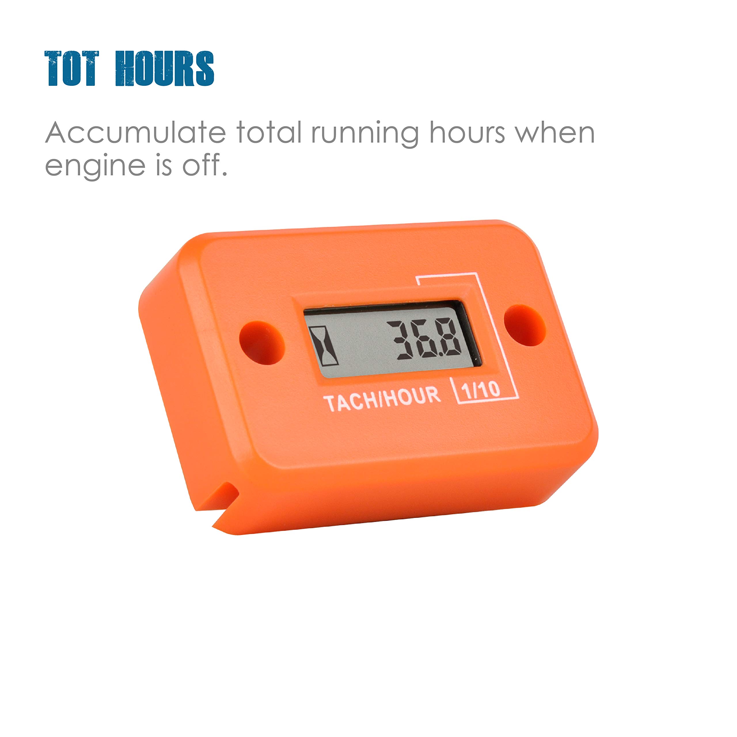 Runleader Digital Mini Tach Hour Meter,TOT Hours Accumulate,Realtime
