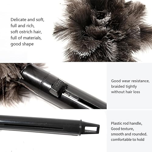 Miniatura 3 de Plumero retráctil de avestruz para limpieza, plumero de plumas esponjoso y natural con mango retráctil, suministros de limpieza de mano