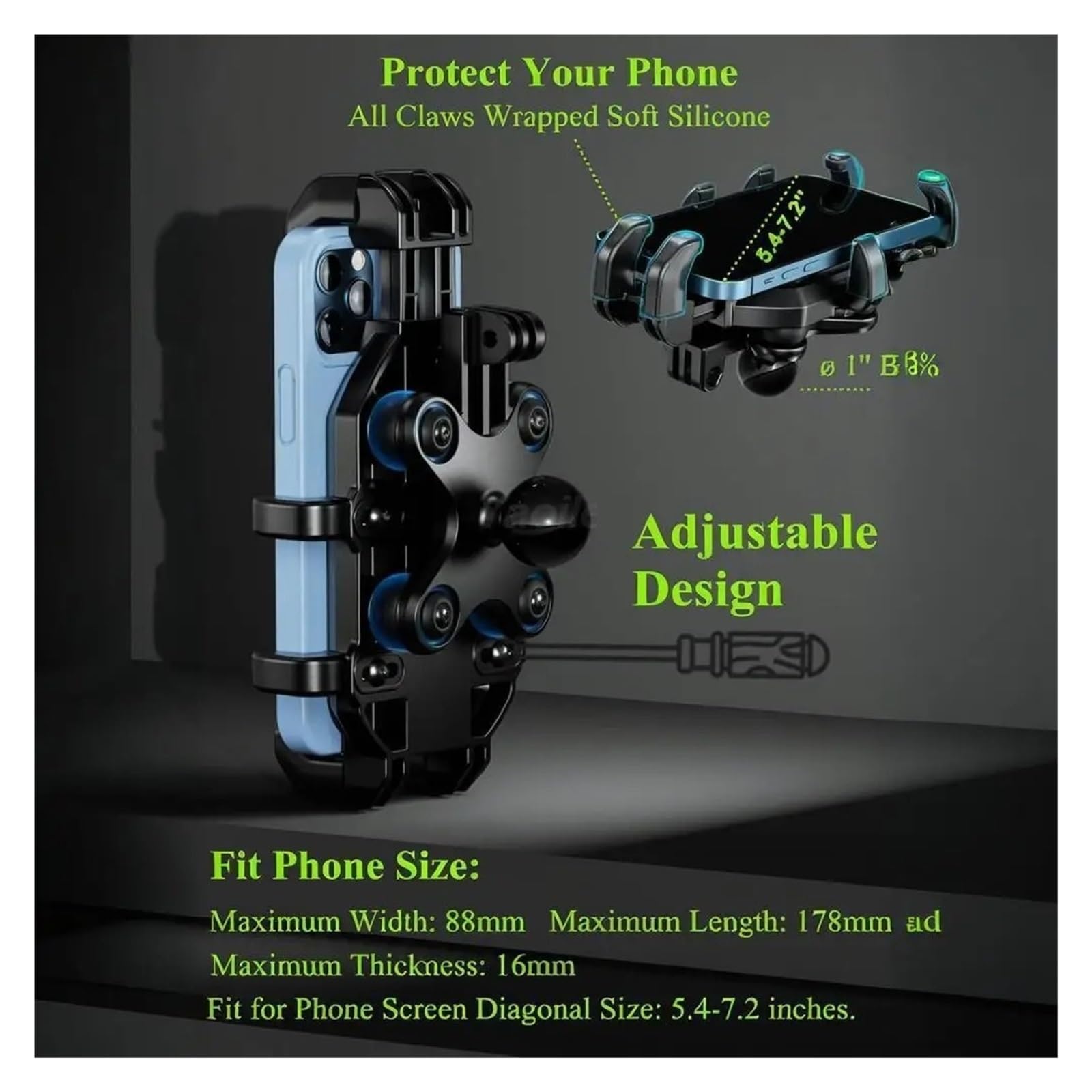 Soporte Manillar Soporte Teléfono con Amortiguador Vibraciones Antivibración Manillar Bicicleta Scooter Compatible Modelos 5,4 A 7,2 Pulgadas Soporte Teléfono Moto(Rearview Mirror)