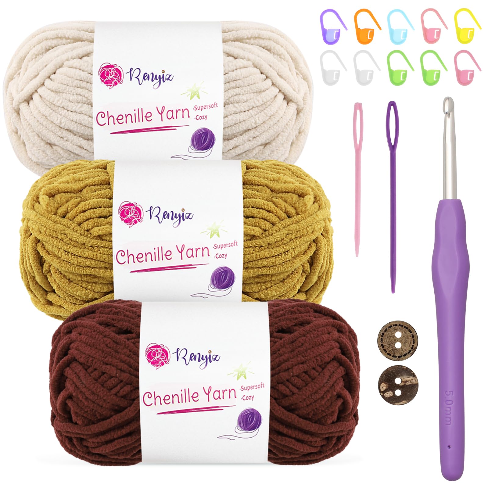 Amigurumi Lot De 3 Pelotes De Fil Chenille épais Pour Crochet