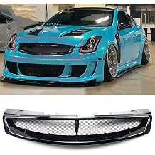 Front Bumper Grille Grill Compatible with For Infiniti G35 2DR Coupe 2003-2007 JDM Sport Style Front Hood Mesh Grille Glossy Black