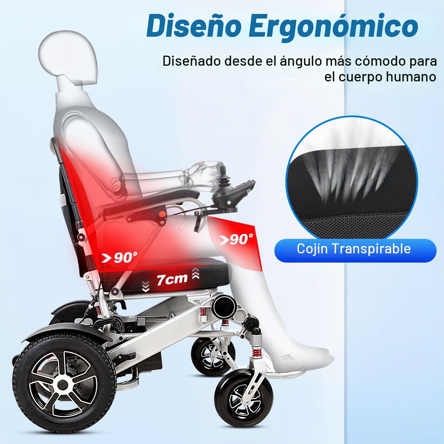 Silla de ruedas eléctrica plegable, divisible, 2 sillas de ruedas eléctricas de 12Ah para, con luz LED y funda protectora, 51 cm de ancho del asiento, silla de ruedas eléctrica plegable