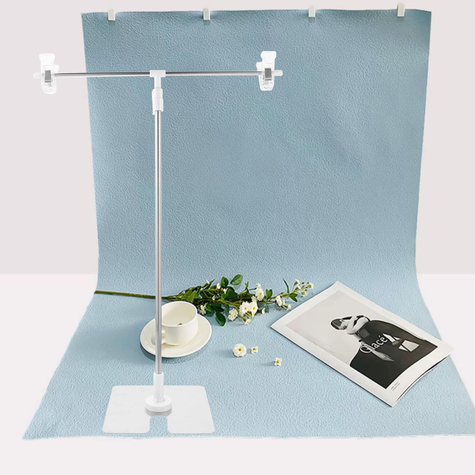 Soporte de Fondo para Fotografía en Forma de T Portátil de Acero Inoxidable y Plástico Blanco para Fotografía de Bodegones y Posters