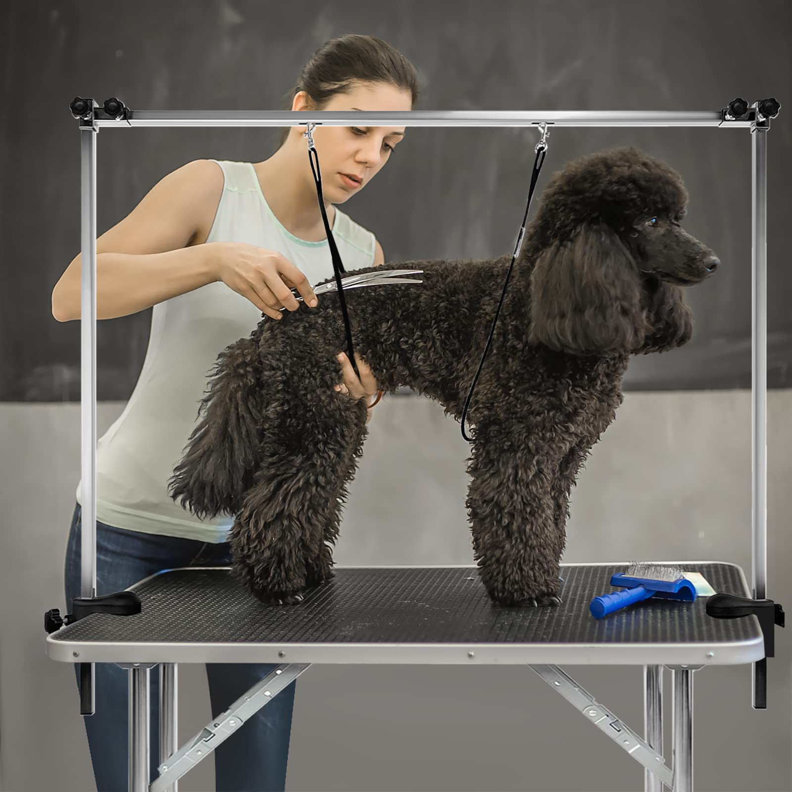 LARS360 Mesa de cuidado para perros, mesa de peluquería para perros, mesa de baño para perros, mesa de baño para perros, caniche, altura ajustable, antideslizante, soporta hasta 100 kg (grande)