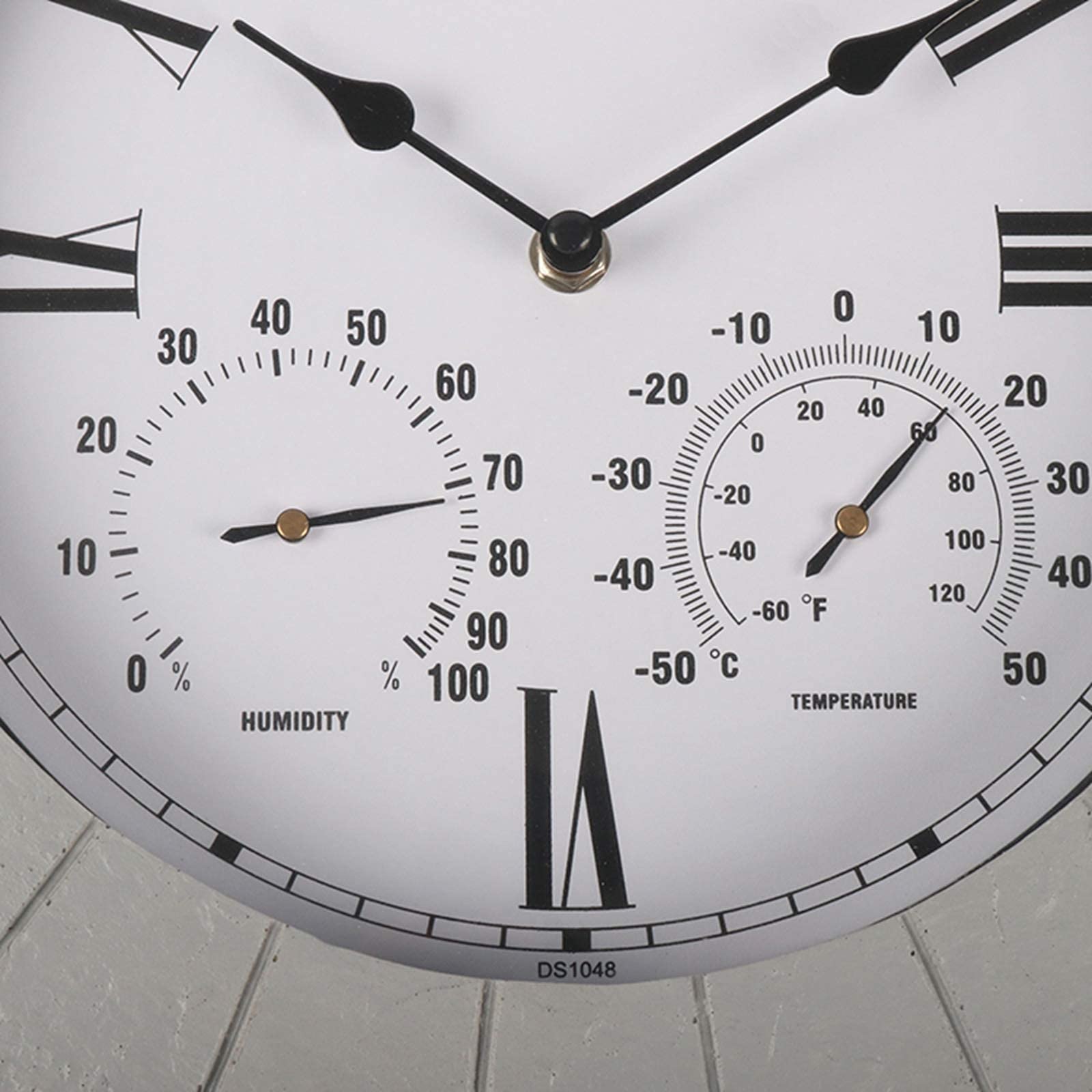 Zewnętrzny zegar ścienny ogrodowy, 35 cm duży zegar ogrodowy z żywicy retro z termometrem i higrometrem wodoodporny zegar zewnętrzny dekoracja do wnętrz na zewnątrz cichy kwarcowy zewnętrzny C