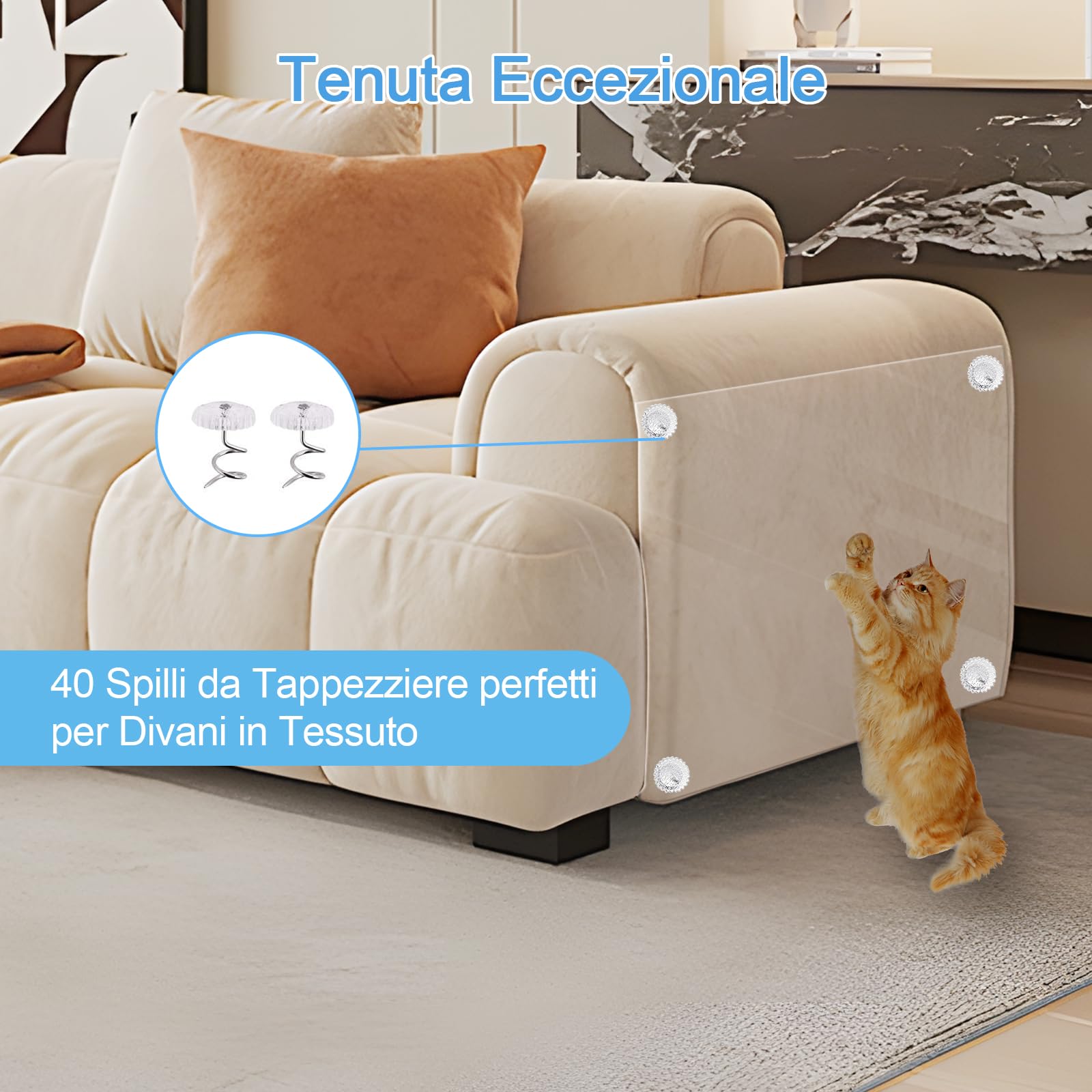 Protezione Divano Graffi Gatto, 30X500CM Antigraffio Gatto Divano, Protezione Porta Graffi Cane da Esterno, Pellicola Antigraffio, Datto per Mobili, Porte, Pareti, Tappeti, Banconi