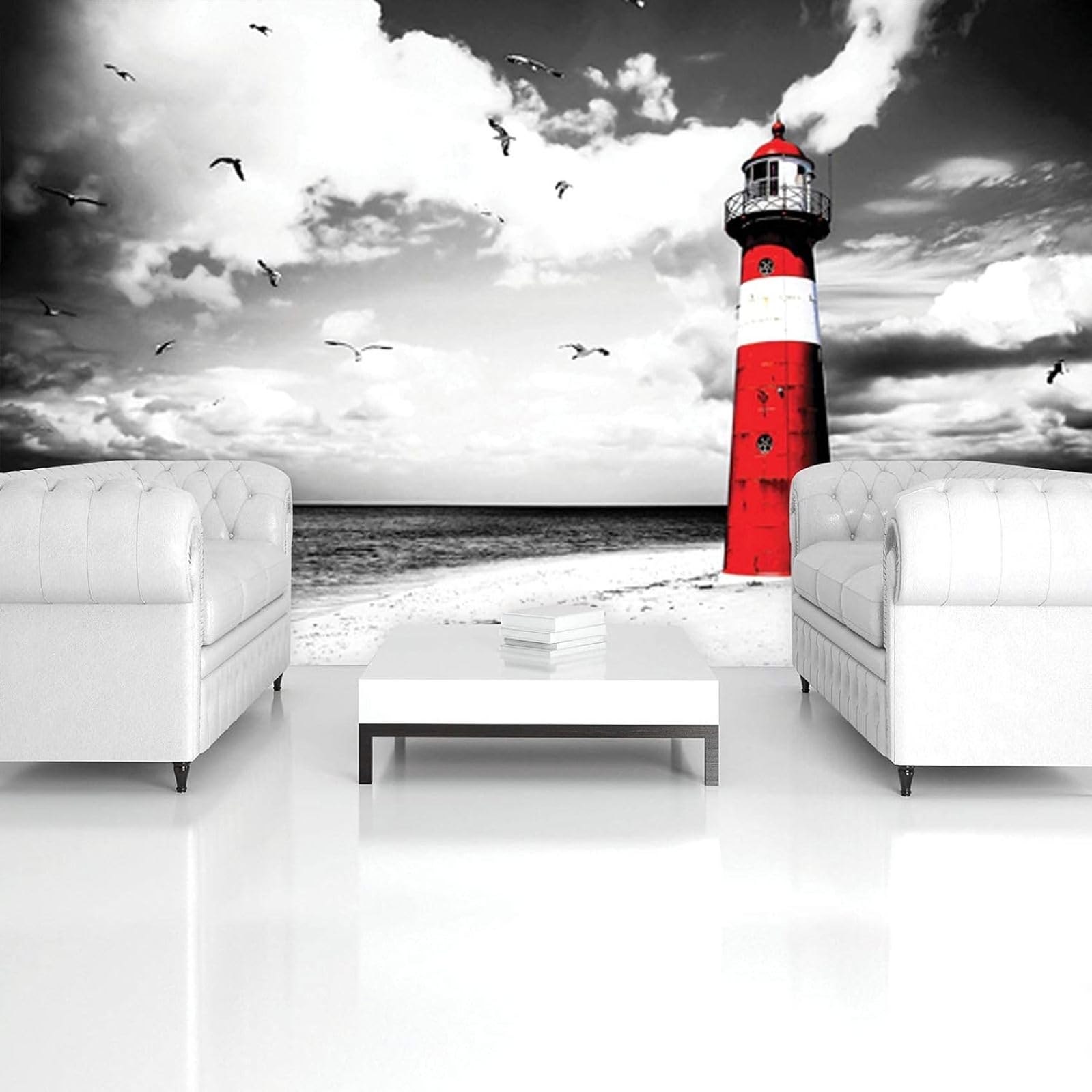 Kfjhgbdshhj 3D Mural Photo Mural-Wallpaper Lighthouse - For Living Room Bedroom - 3D Effect - Sea,250Cmx175cm Poster - Wall Sticker - Frameless Picture