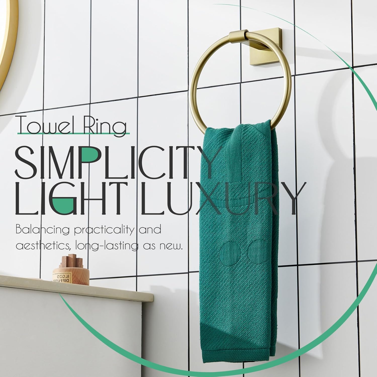 Brushed Gold Stainless Steel Wall Mounted Towel Ring Set
