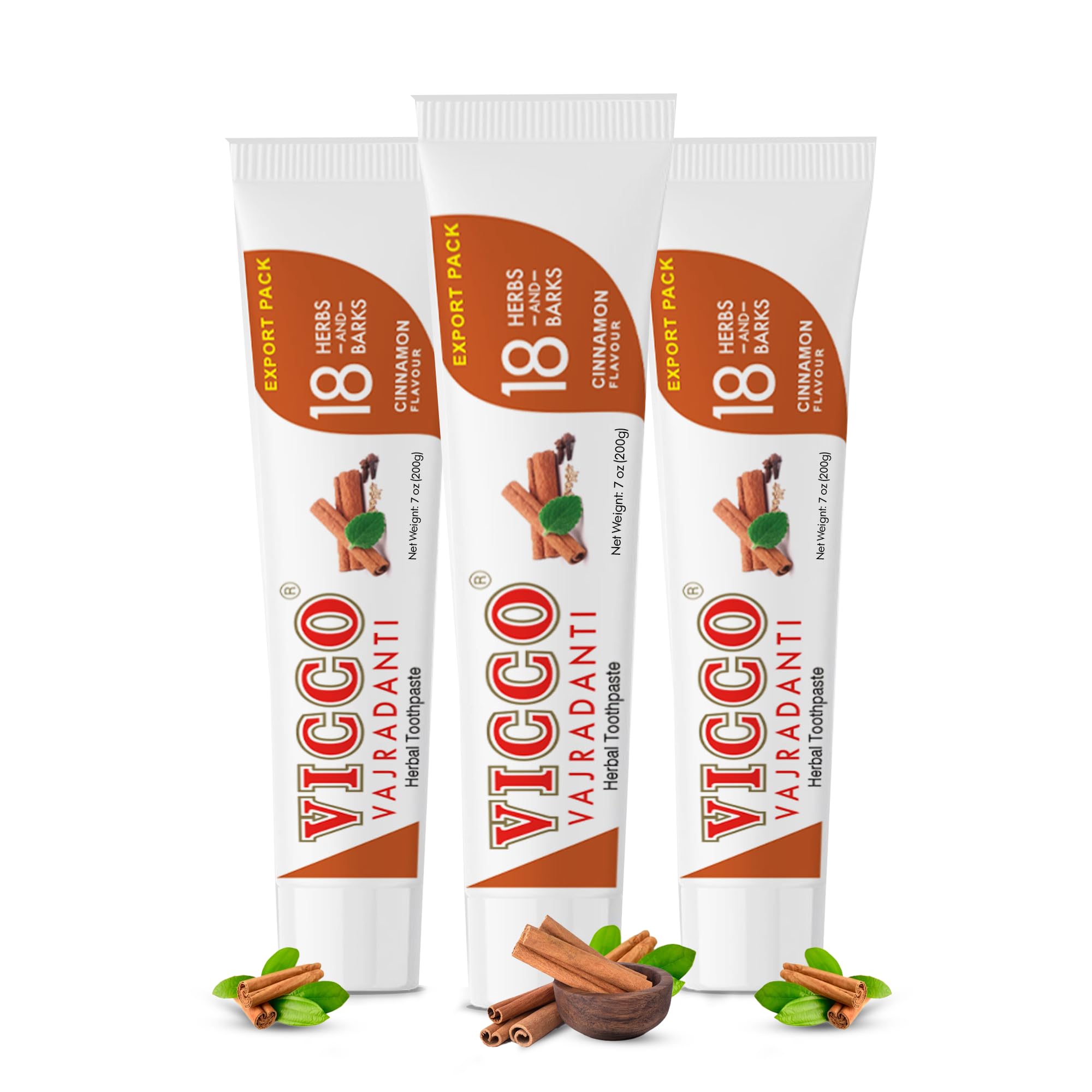 Vicco Vajradanti Ayurvedic Herbal Toothpaste by Vicco – 70 Year Legacy of Ayurveda, Cinnamon Flavour, with 18 Ayurvedic Herbs & Barks, 100% Natural, Vegan, Fluoride-Free & Cruelty-Free – 7 oz (3 Pack)