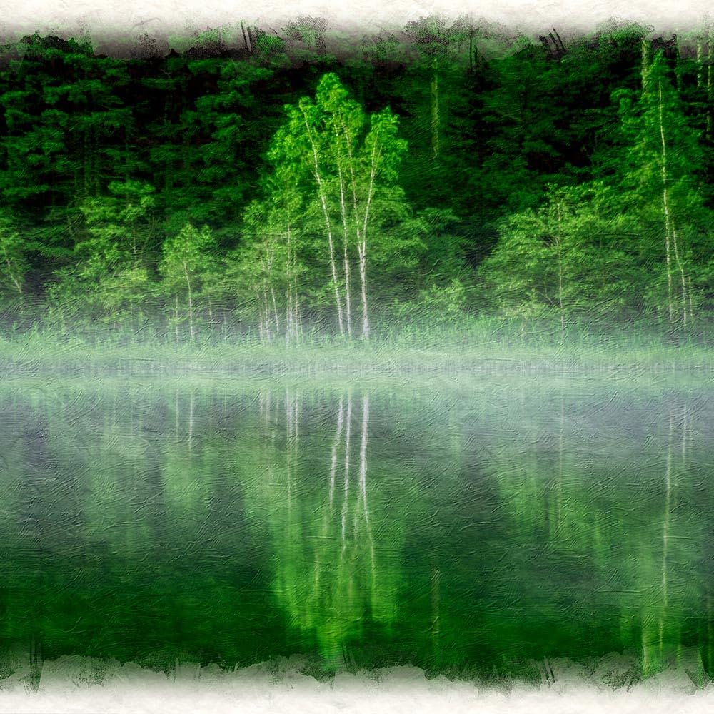 ♪湖と白樺 絵画♪ 260 白樺湖 藤森水彩画 watercolor landscape: Lake