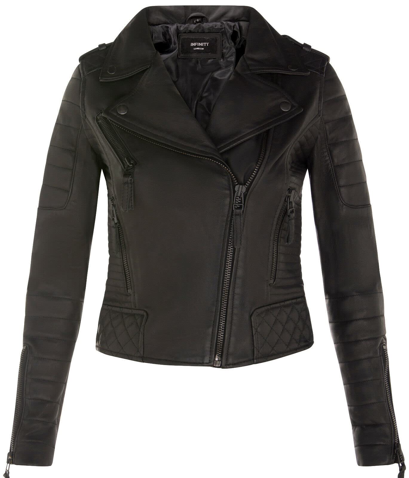 Ladies Leather Biker Jacket Quilted Matte Black Real Lamb Nappa Fashion Jacket 2XL