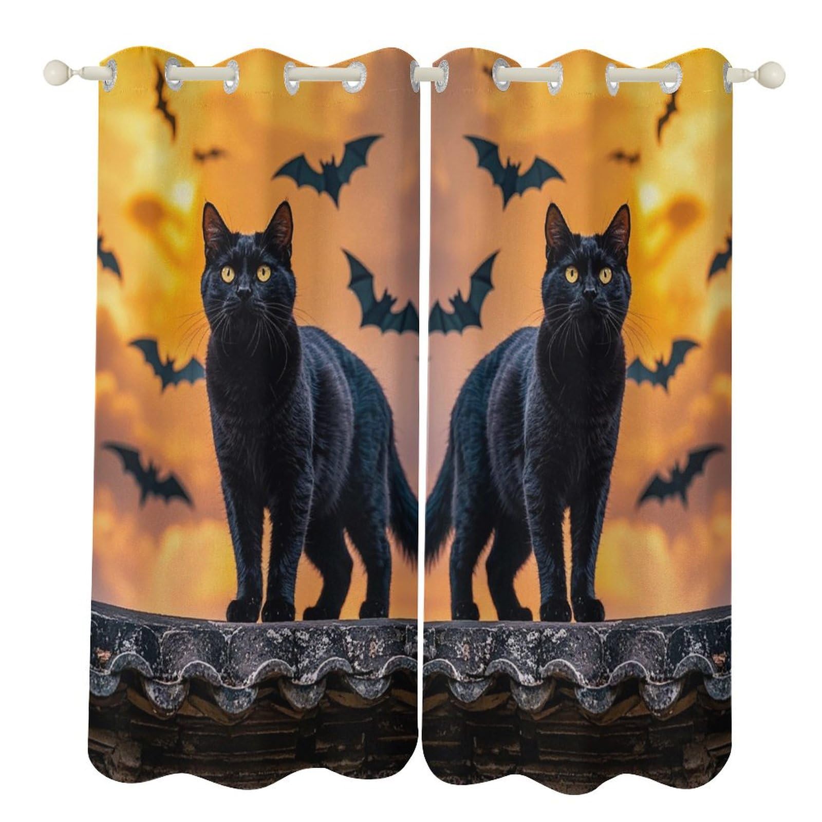 Rideaux occultants bleus imprimé chat noir pour veiller sur le sommeil des enfants