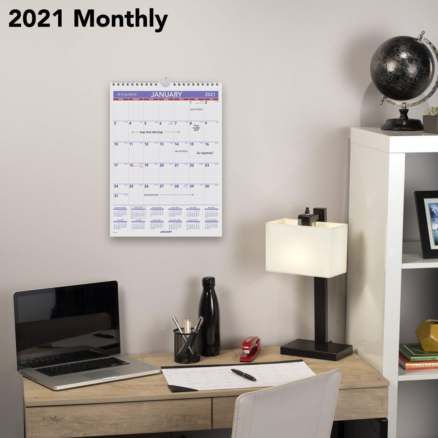 AT-A-GLANCE, Wandkalender 2021, 20,3 x 27,9 cm, Mini, Spiralbindung (PM12821)