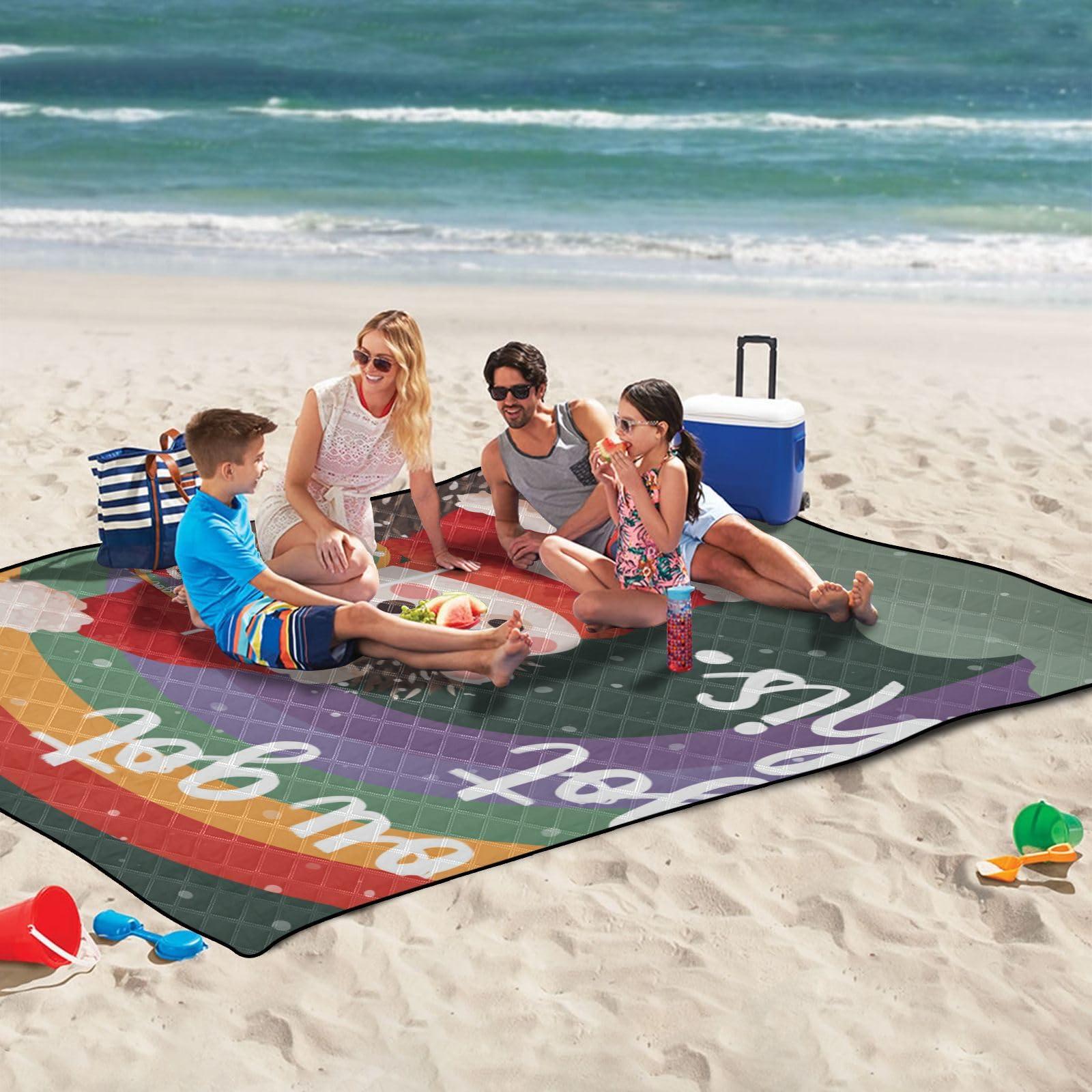 Beach Essentials duży wodoodporny koc 202 cm x 385 cm na artykuły piknikowe dla dzieci, masz ten tęczowy jeż