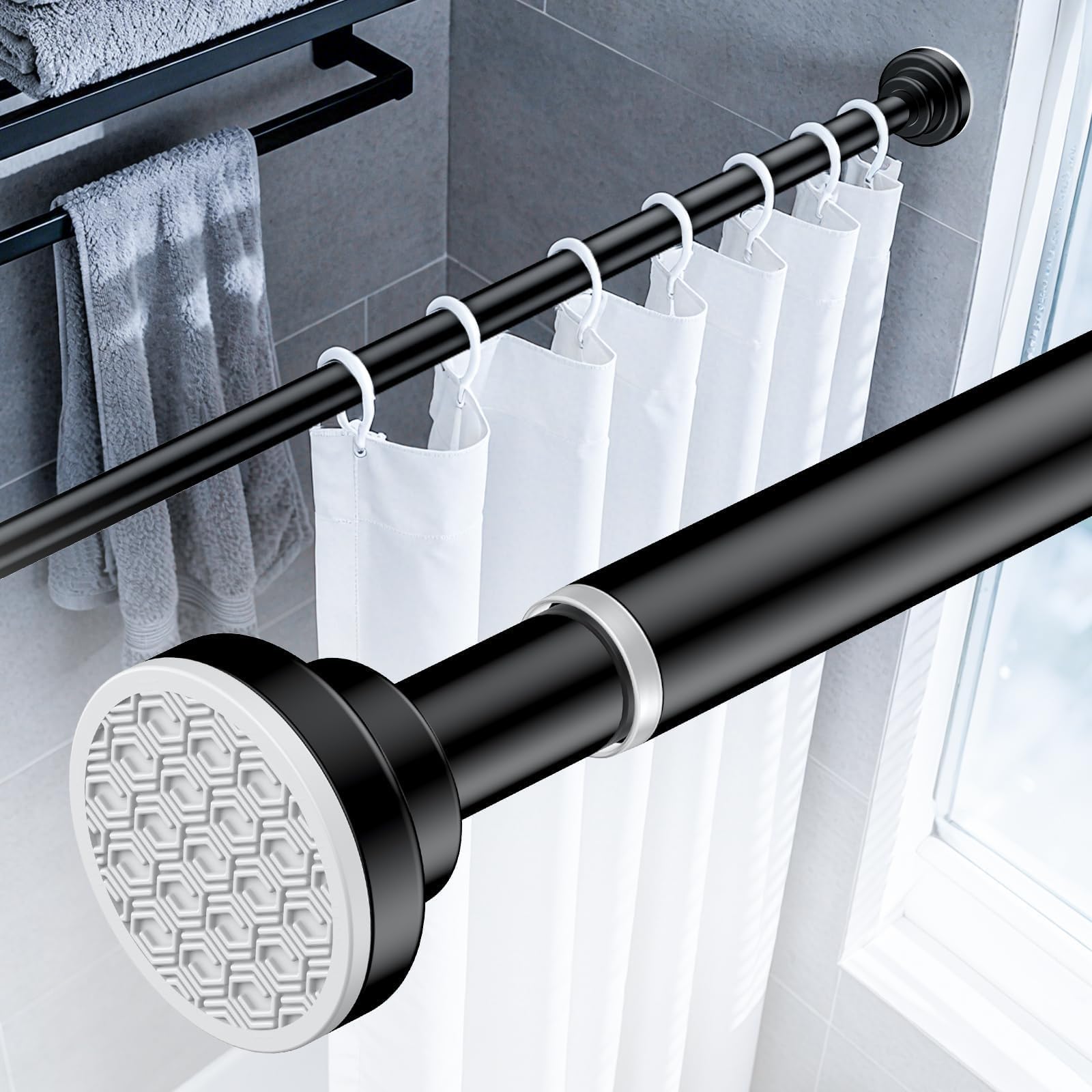 Uniclife Duschvorhangstange Ohne Bohren, 82–204 Cm (32"–80") Verstellbare Spannstange, Rutschfeste Feder-Duschstange, Rostfreier Edelstahl, Geeignet Für Bad, Fenster Und Kleiderschrank, Schwarz