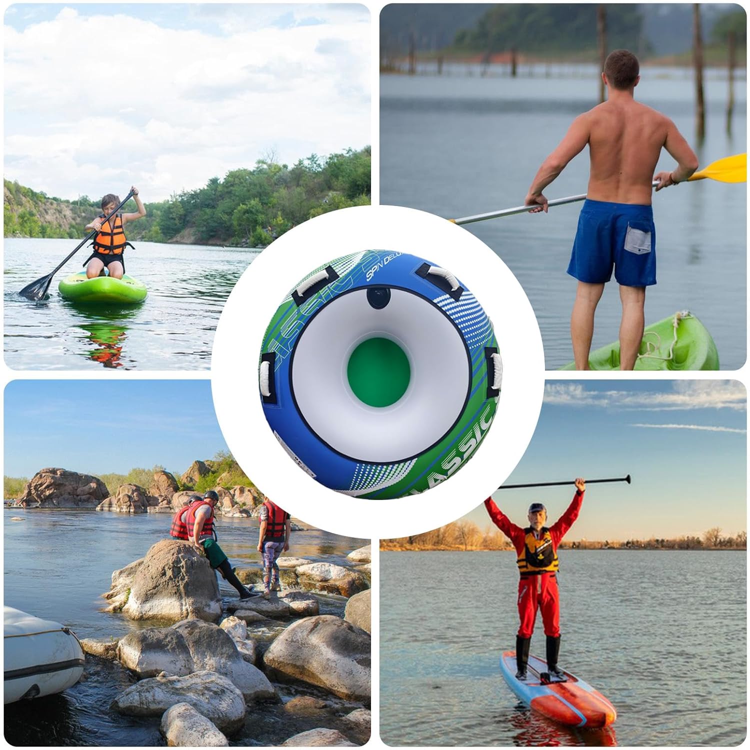 Towable Tube for Boating, Double Triangle Towing Inflatable Tube, Inflatable Water Sports Raft | Wear Resistant Large Boat Tubes for Beach Rafting Swimming Waterskiing