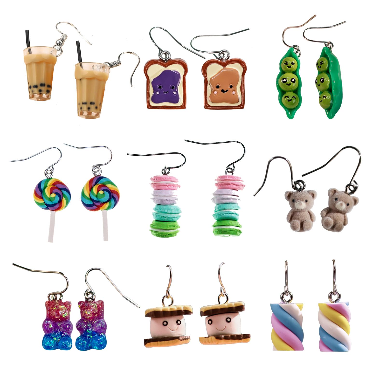 Creative Food-Themed Drop Dangle Earrings Set – Handmade Bubble Tea, Teddy Bears, Desserts, and Candy Designs with Eco-Friendly & Hypoallergenic Materials for Daily Wear or Gift.