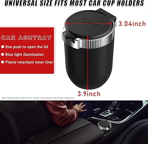 Miniatura 20 de Cenicero de automóvil con tapa, cenicero desmontable inoxidable sin humo, mini bote de basura portátil para vehículo con luz LED azul, accesorios
