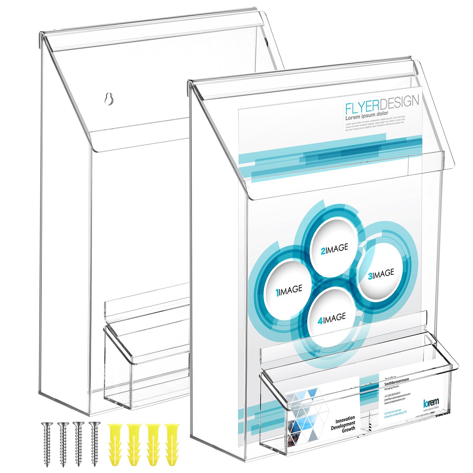 Barydat 2 Pieces Outdoor Brochure Holder with Business Card Holder Waterproof Wall Mount Literature Box Pamphlet Box Acrylic Brochure Organizer for