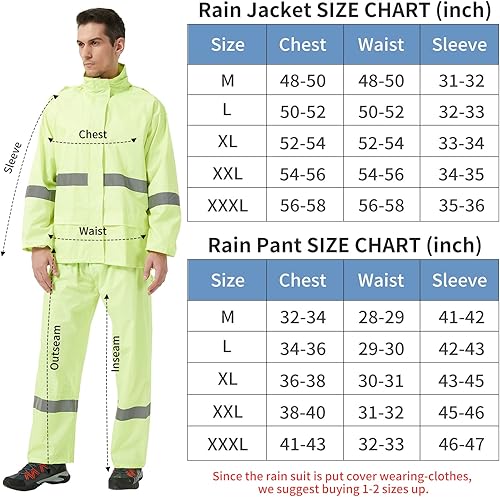 Miniatura 6 de AMKsedom Trajes de lluvia para hombres y mujeres, impermeables, transpirables con tira reflectante llamativa, equipo de lluvia duradero