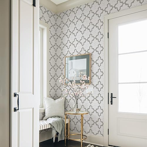 Miniatura 7 de GloryTik Papel tapiz geométrico de 17.7 x 393.7 pulgadas, papel de contacto blanco y negro, autoadhesivo, papel tapiz texturizado extraíble, papel