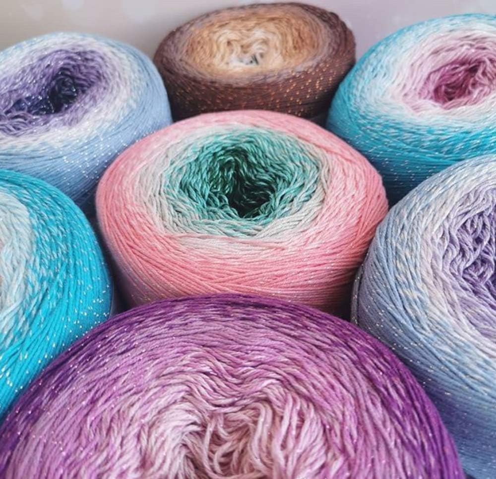 Yarn Art YarnArt Flowers Moonlight Glitter Cotton Yarn, Weight 9.17oz Length 1093 Yards Rainbow Crochet, Metallic Lurex Handknit Shiny, Silvery Cake, Multicolor Cotton,Rainbow Crochet (3279)