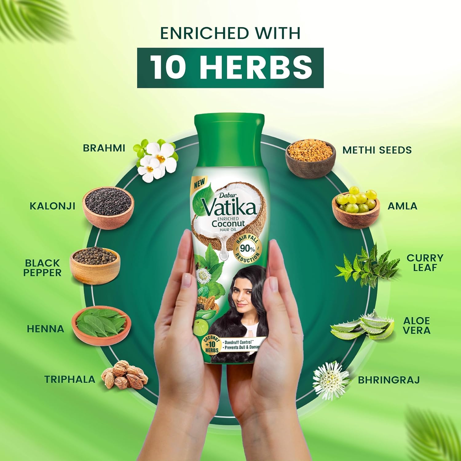 Dabur Vatika Enriched Coconut Hair Oil - 405 ml | For Strong, Thick & Shiny Hair | Good for Scalp Health | Enriched with 10 Herbs 3